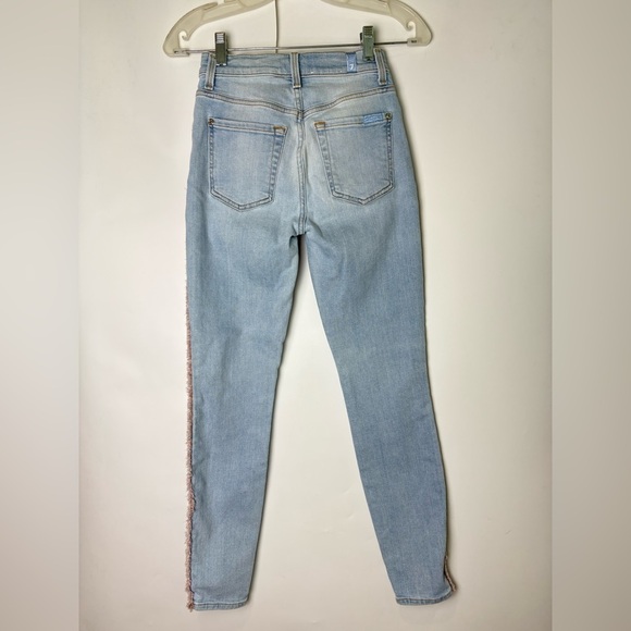 7 for All Mankind High Waist Ankle Skinny Pink Fringe Jeans - Picture 5 of 9